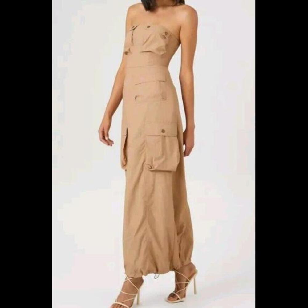 Forever 21 Tan Strapless Cargo Maxi Dress